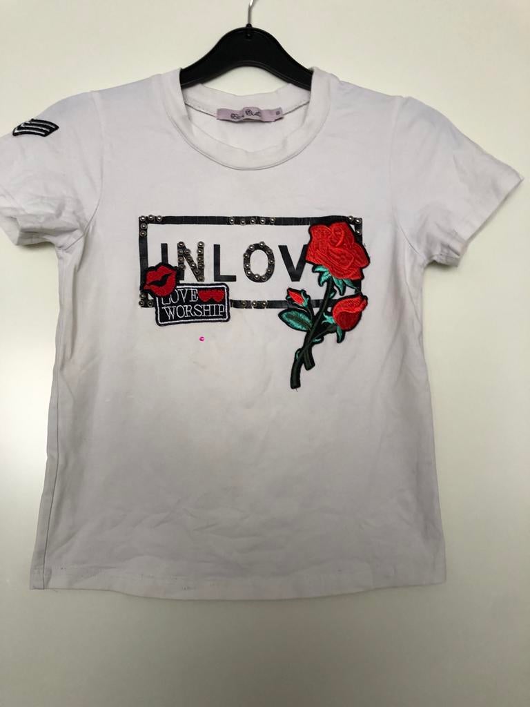 Mooi zomershirt met rozen applicatie maat 140, Ophalen of Verzenden, Meisje, Shirt of Longsleeve