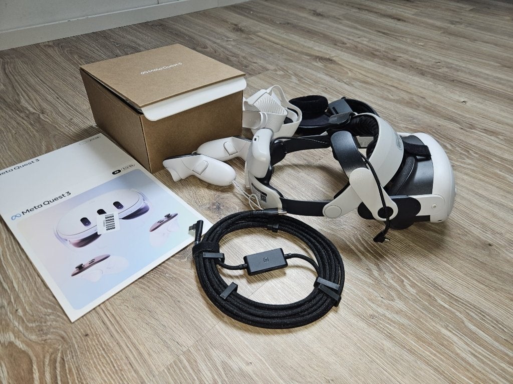 Meta Quest 3 512 GB + Bobo M3 Pro + PC Link-kabel voor VR, Ophalen of Verzenden, Zo goed als nieuw, VR-bril, Overige platformen