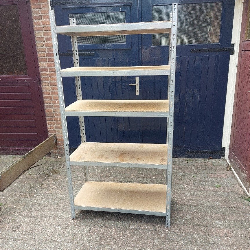 stalen stelling & spaanplaat planken, Huis en Inrichting, Ophalen, Gebruikt