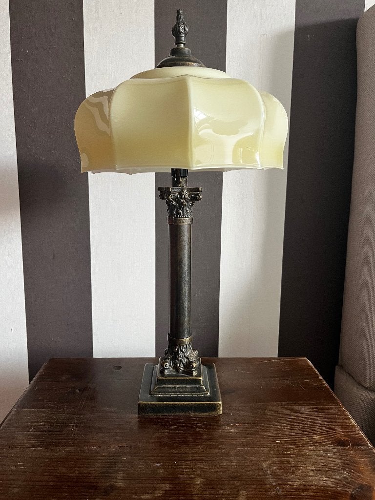 Prachtige royale zware vintage Art Deco tafellamp, Geel, Ophalen of Verzenden, Glas, Art deco