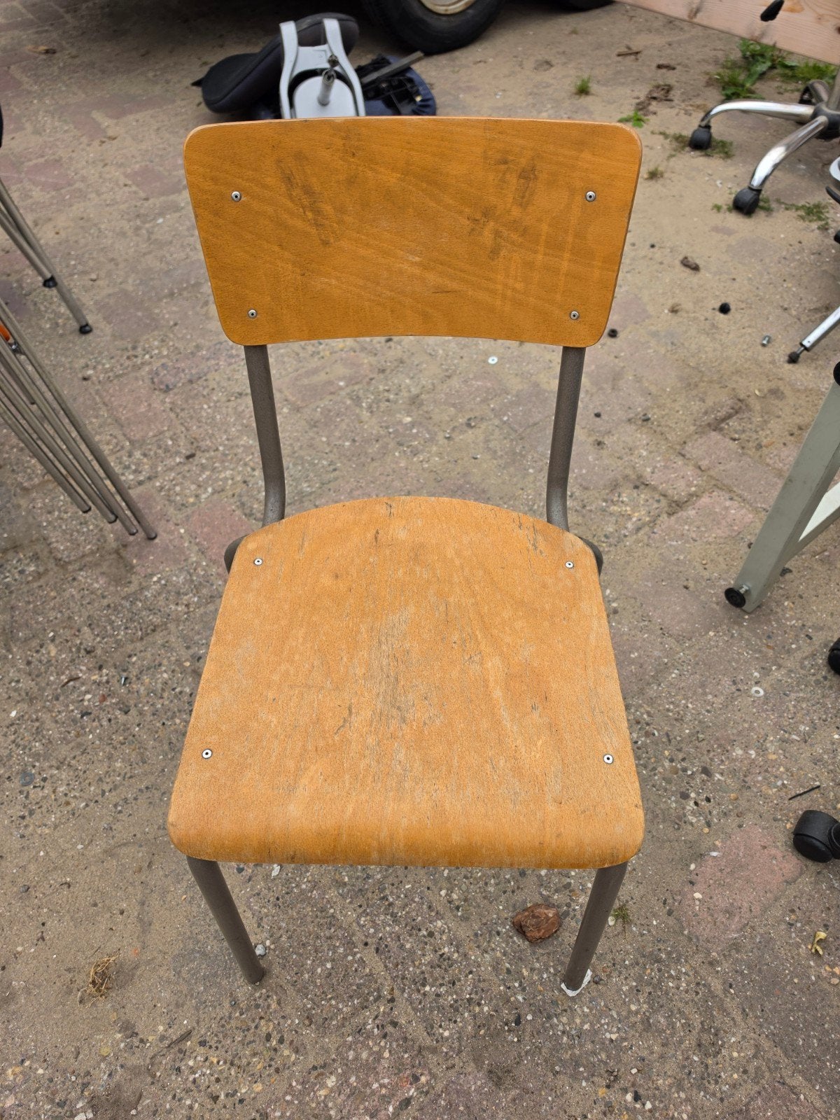 Vintage schoolstoel - Hout en metaal, Ophalen, Gebruikt, Overige kleuren, Vintage, Retro, School