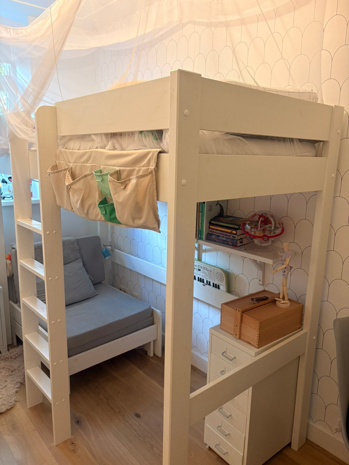 hoogslaper Wehkamp Nous model Robin + klamboe+ matras, Ophalen, Gebruikt, Eenpersoons, 200 cm