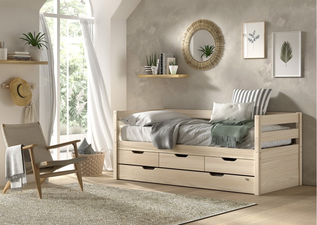 Margrit kajuitbed met lades - 90x200 - Natuur (milky pine), Niet ingevuld, Niet ingevuld, Niet ingevuld