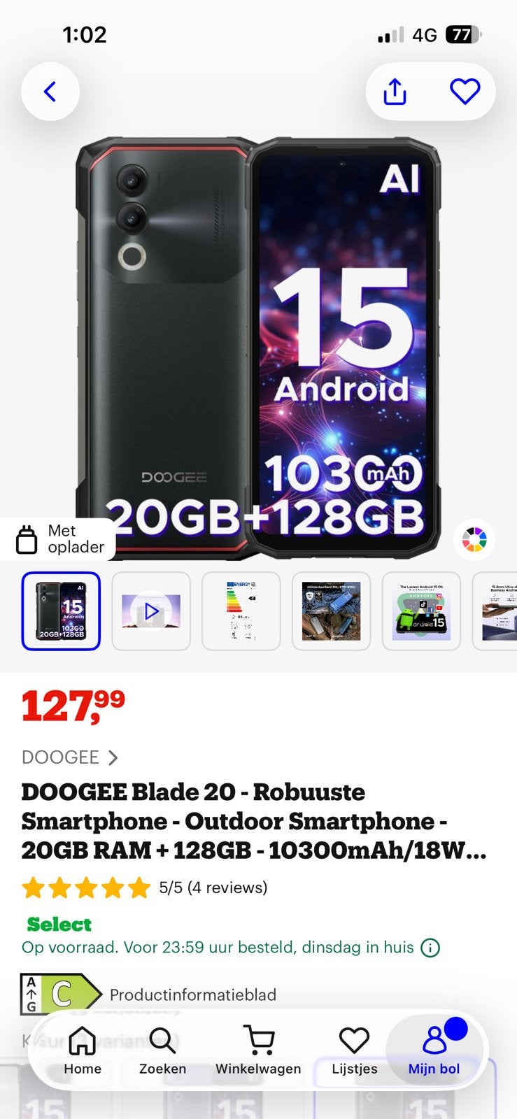 DOOGEE Blade 20 - Nieuw in doos, 128GB opslag, 20GB RAM, Ophalen, Nieuw, Klassiek of Candybar, Zonder simlock