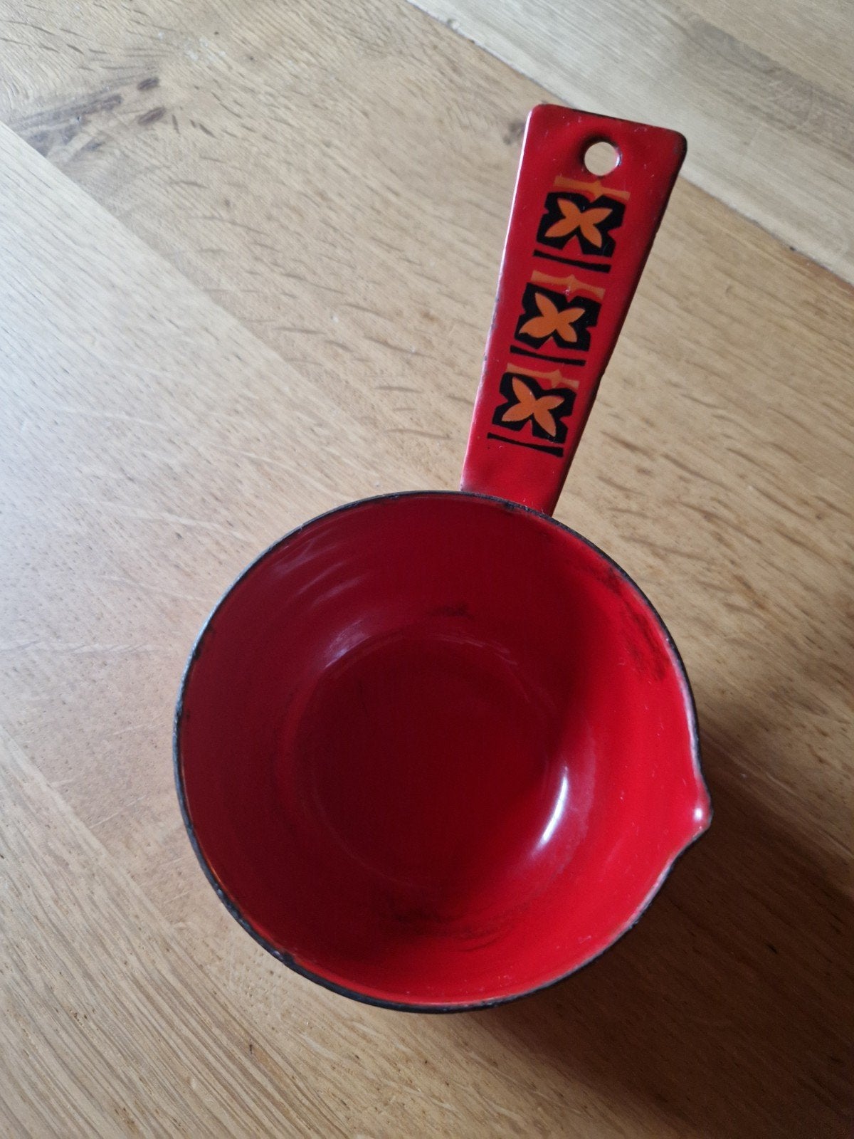 Brocante sauspannetje - Rood geëmailleerd, Ophalen of Verzenden