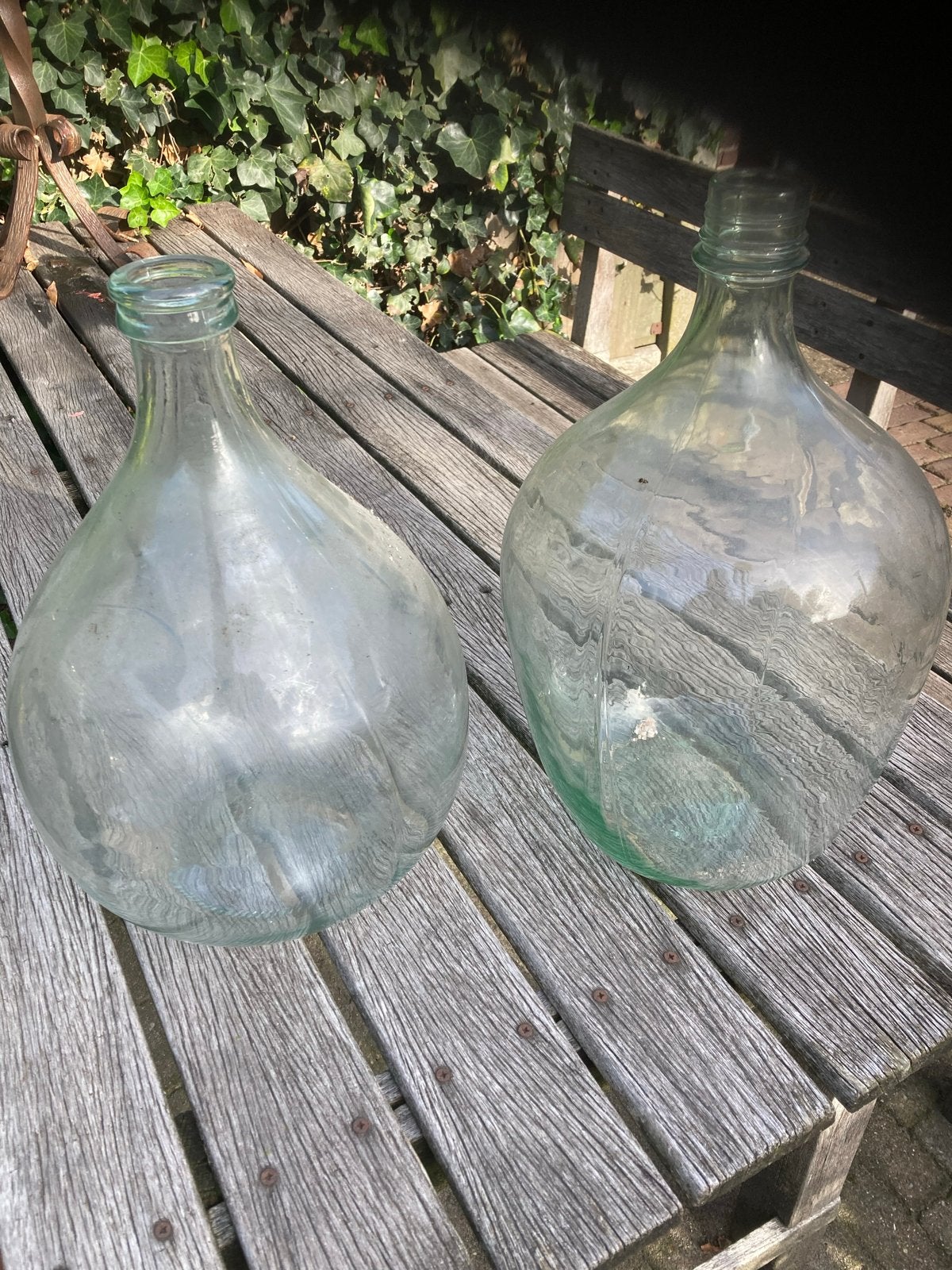 Set van 2 Vintage Glazen Demijohns / Mandflessen, Antiek en Kunst, Ophalen