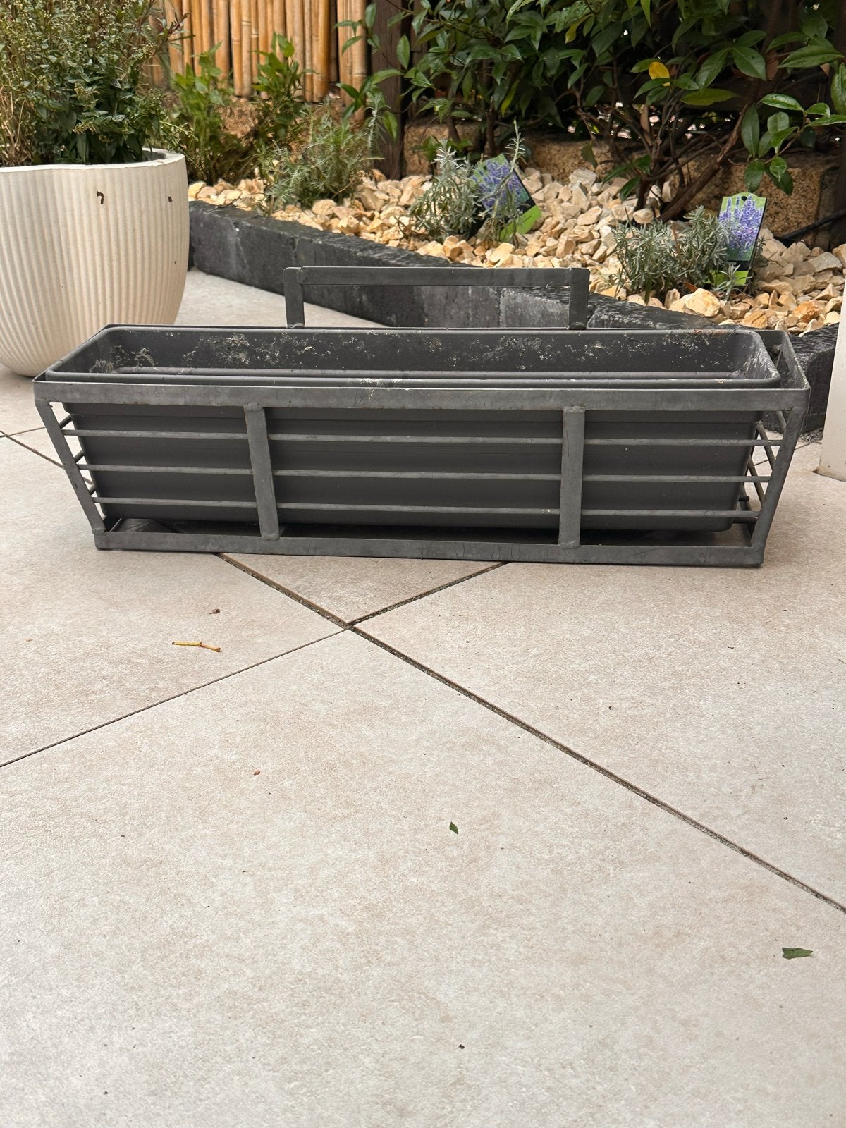 Metalen plantenbak met kunststof binnenbak, Tuin en Terras, Bloembakken en Plantenbakken, Ophalen, Gebruikt, Balkon, Metaal