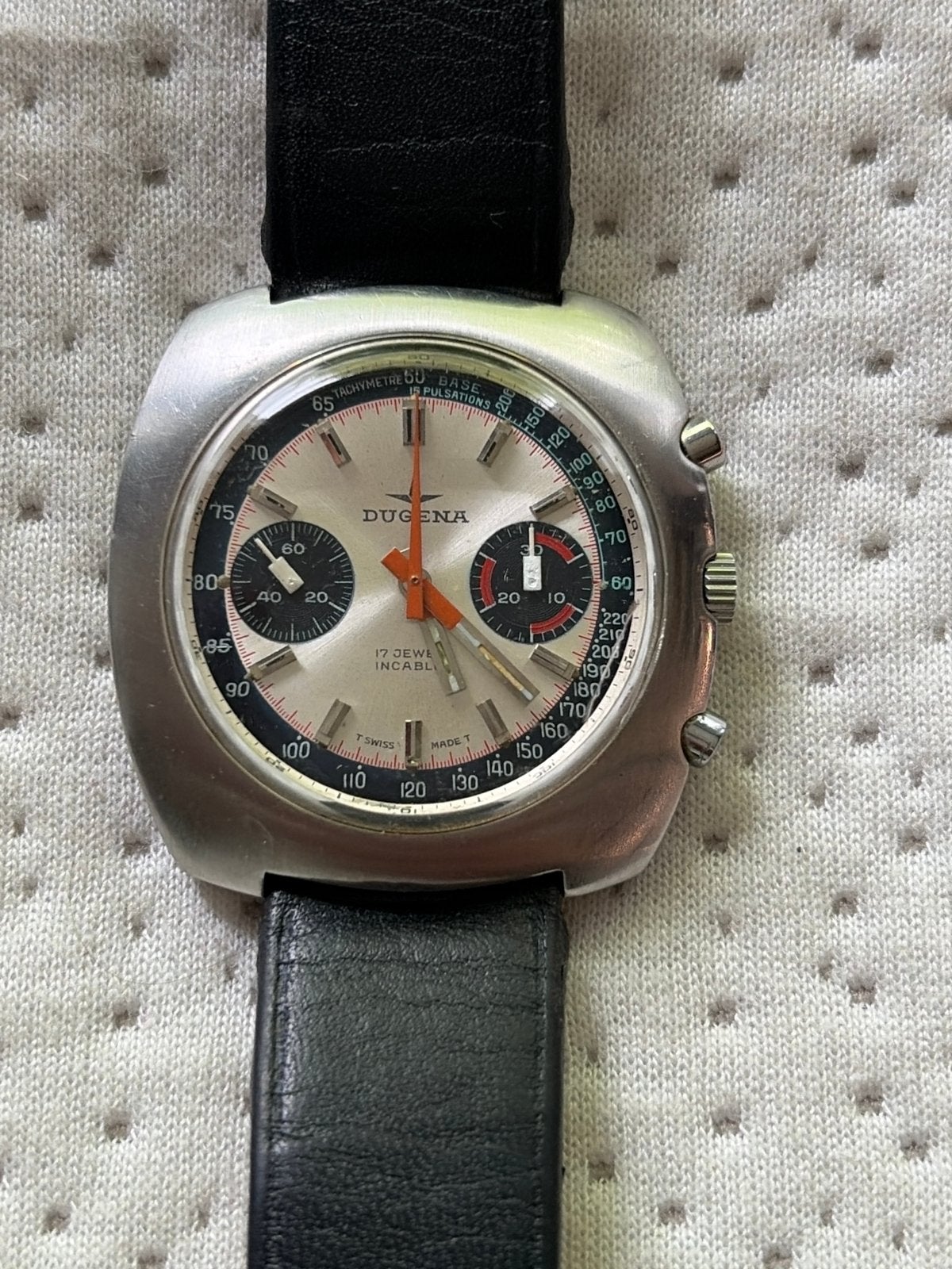 Dugena Chronograaf Valjoux 7733 Vintage, Overige merken, Staal, Polshorloge, Ophalen of Verzenden