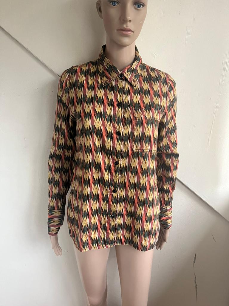 Isabel Marant dunne blouse maat S oranje bruin groen print, Ophalen of Verzenden, Zo goed als nieuw, Maat 38/40 (M), Overige kleuren