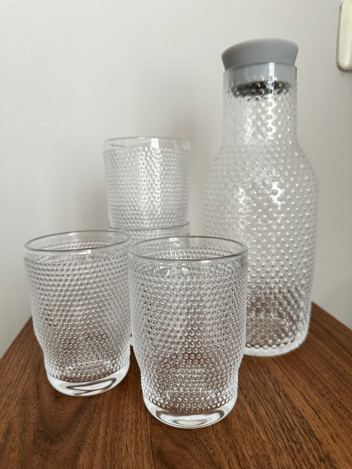 HEMA glazen karaf met 4 glazen – noppenstructuur, Ophalen, Glas of Glazen, Overige stijlen, Glas