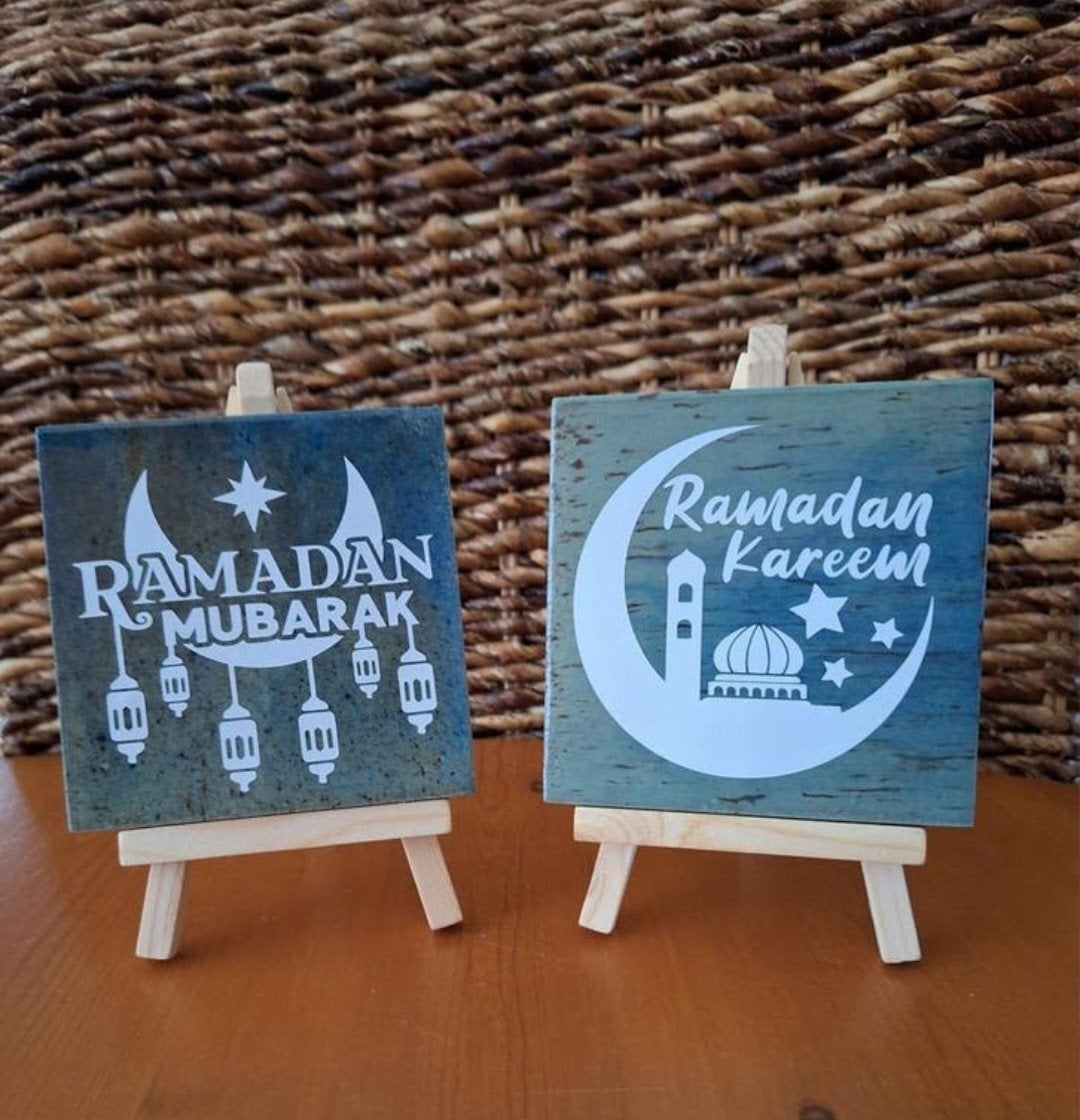 Ramadan Mubarak & Kareem decoratie bordjes, Hout, Meerkleurig, Nieuw, Ophalen of Verzenden
