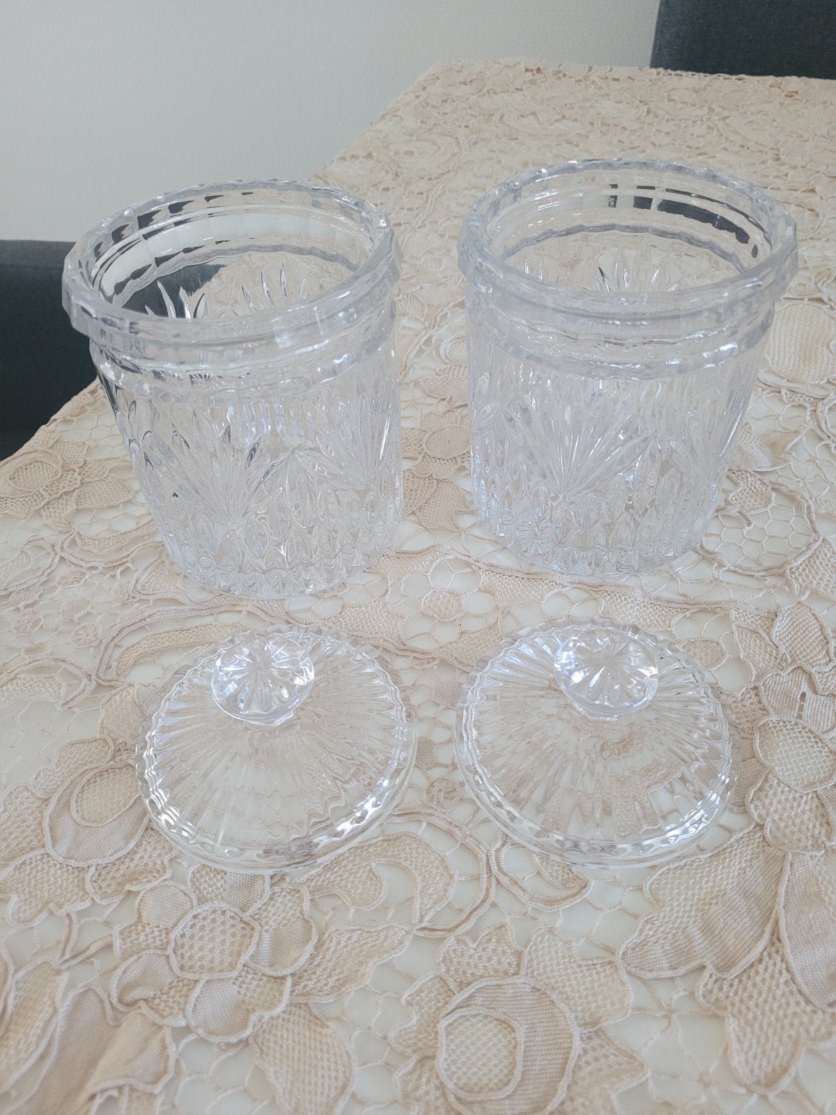 Set van 2 kristallen potten met deksel, Antiek en Kunst, Ophalen of Verzenden