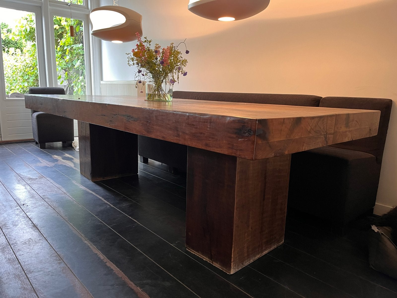Robuuste houten eettafel / toontafel - Massief  teak, Ophalen, Gebruikt, 100 tot 150 cm, Teakhout