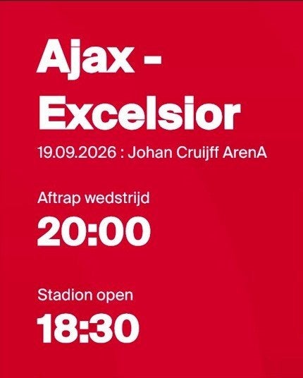 Ajax - Excelsior ticket - 19 september 2026 - vak 119 rij 21, Tickets en Kaartjes, Losse kaart, Eén persoon, September