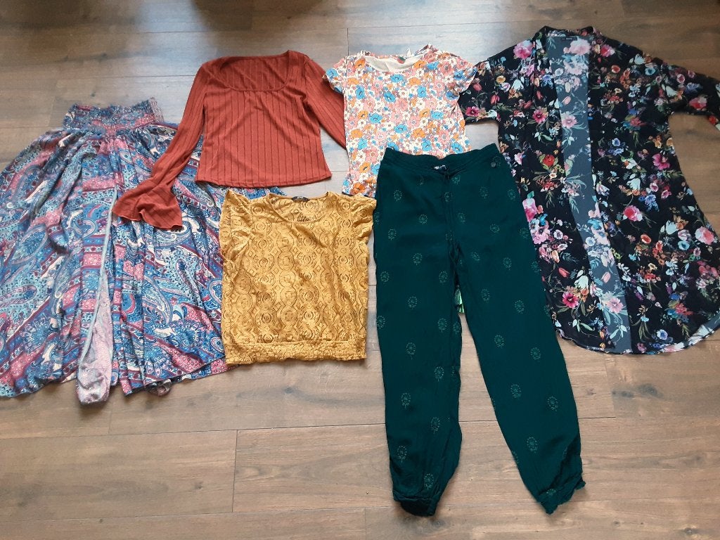 Boho stijl kleding pakket 17 stuks mt S/M alleen ophalen, Ophalen, Gedragen, Maat 36 (S)