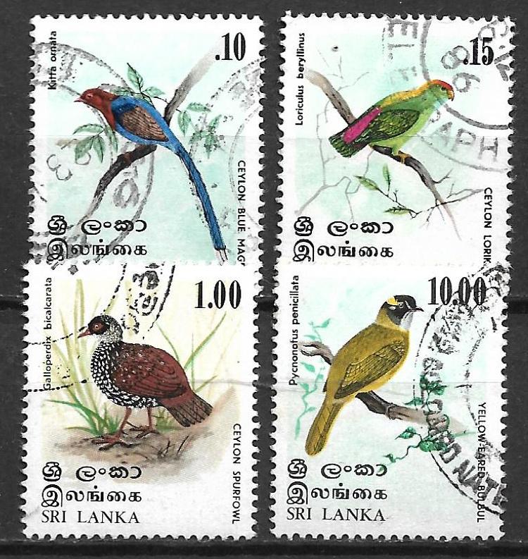 Sri Lanka 1979 Vogel blauwe kitta vleermuisparkiet fazant, Verzenden, Gestempeld, Zuid-Azië