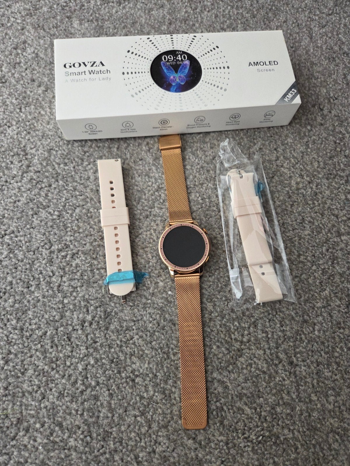 GOVZA Smartwatch KM33 Roségoud met extra bandje, Ophalen, GOVZA, Zo goed als nieuw, Stappen