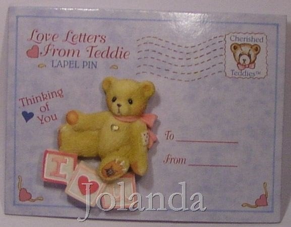Cherished Teddies Broche I Love U, Ophalen of Verzenden, Zo goed als nieuw, Beeldje, Cherished Teddies