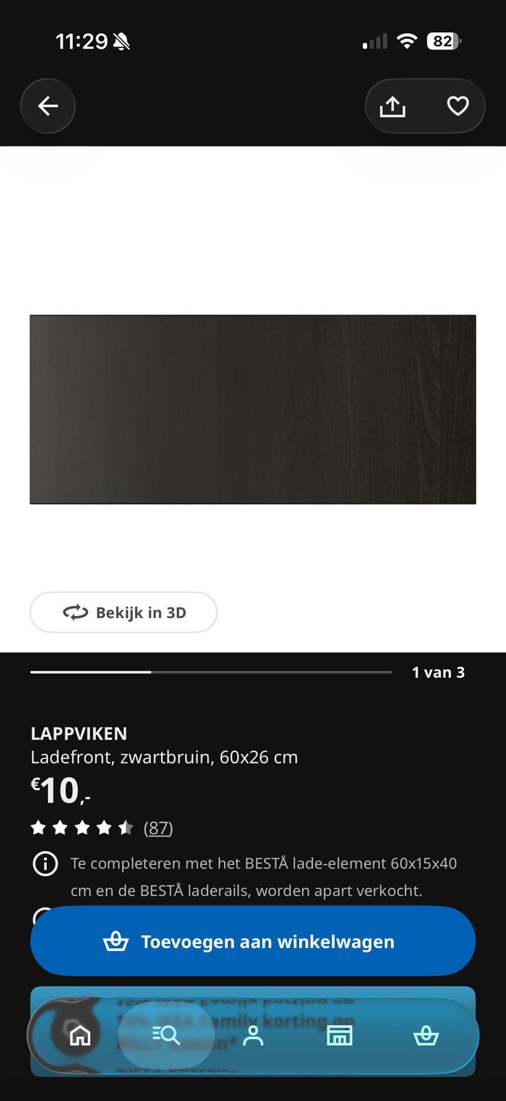 IKEA Besta Lappviken Ladefront Zwartbruin | 60x26 cm, Ophalen of Verzenden, Zo goed als nieuw