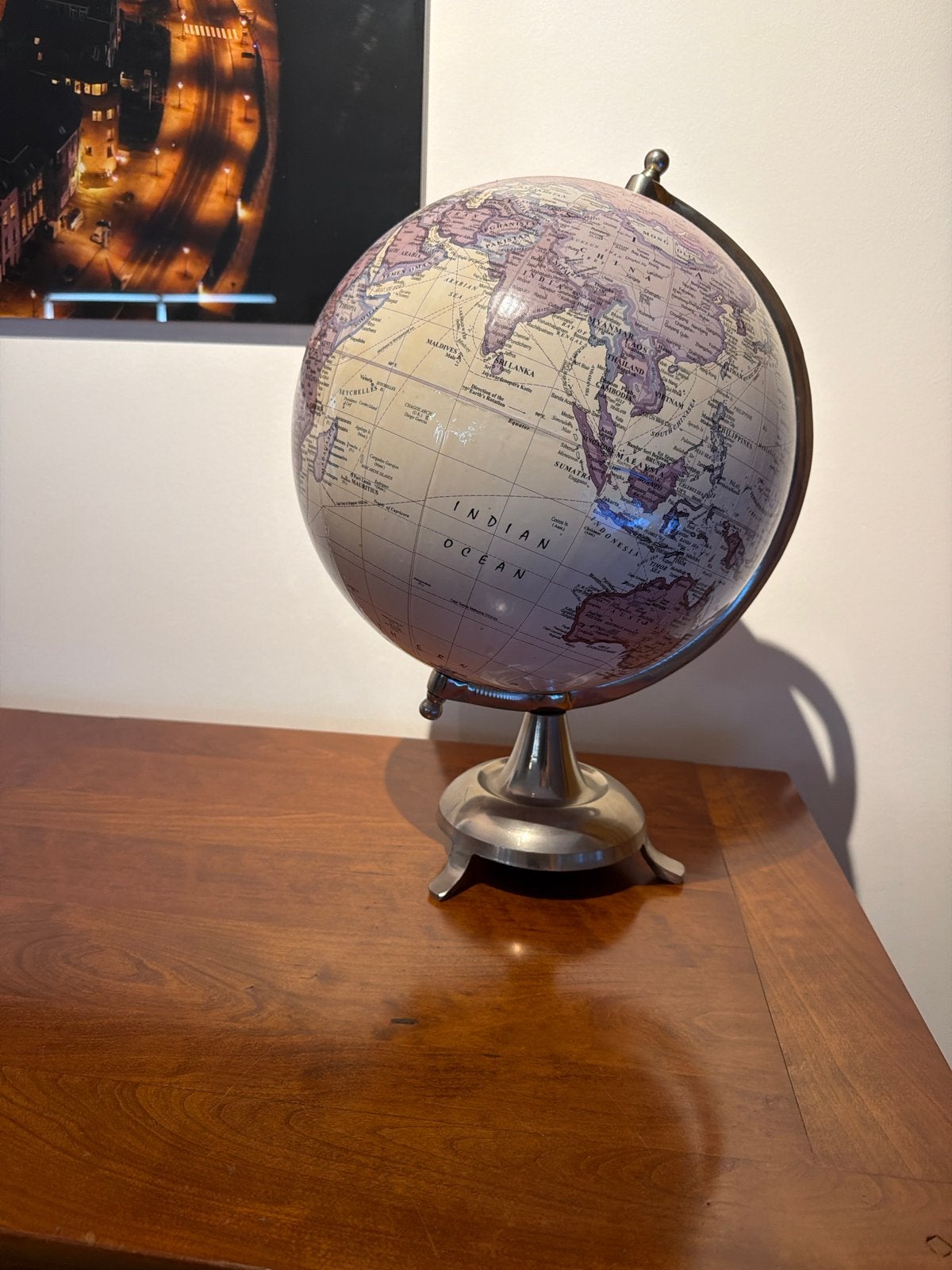 Globe 48 cm hoog - Decoratieve Wereldbol, Ophalen, Gebruikt, Kunststof, Draaibaar