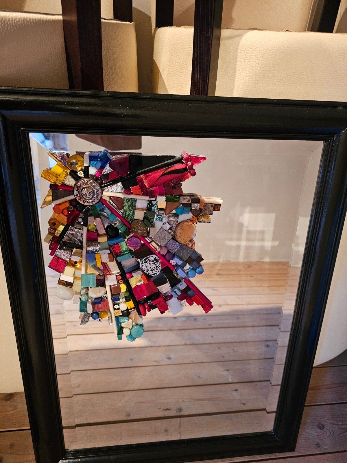 Spiegel met mozaïek kunstwerk, Huis en Inrichting, Ophalen of Verzenden, Rechthoekig, Minder dan 50 cm, Minder dan 100 cm