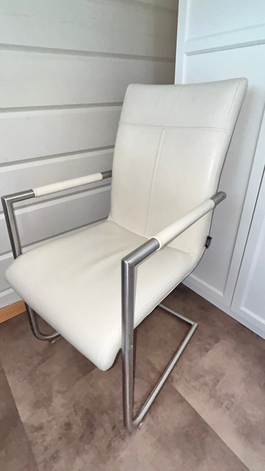 Leren eetkamerstoelen, set van 4, gebroken wit, Huis en Inrichting, Stoelen, Ophalen, Gebruikt, Wit, Leer