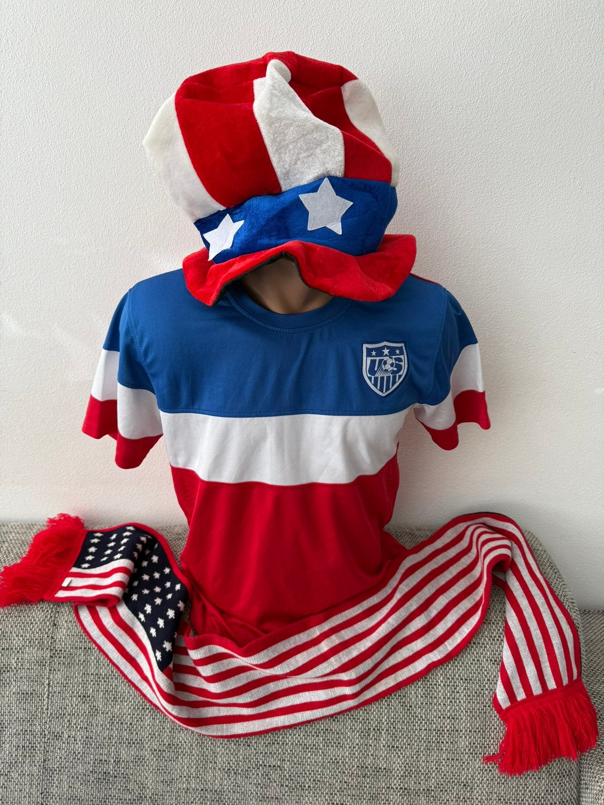 USA Amerika-set World Cup - WK-outfit shirt/sjaal/hoed, Maat S, Ophalen of Verzenden, Gebruikt, Shirt
