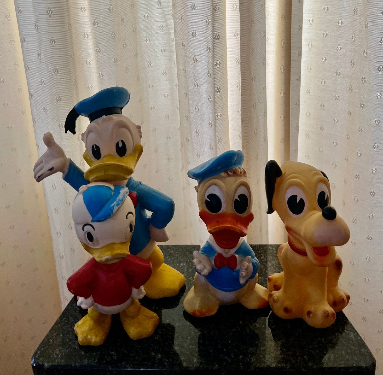 Set Vintage Disney Knijppoppen / Piepspeelgoed (Jaren 60/70), Verzamelen, Disney, Ophalen, Donald Duck, Gebruikt, Beeldje of Figuurtje