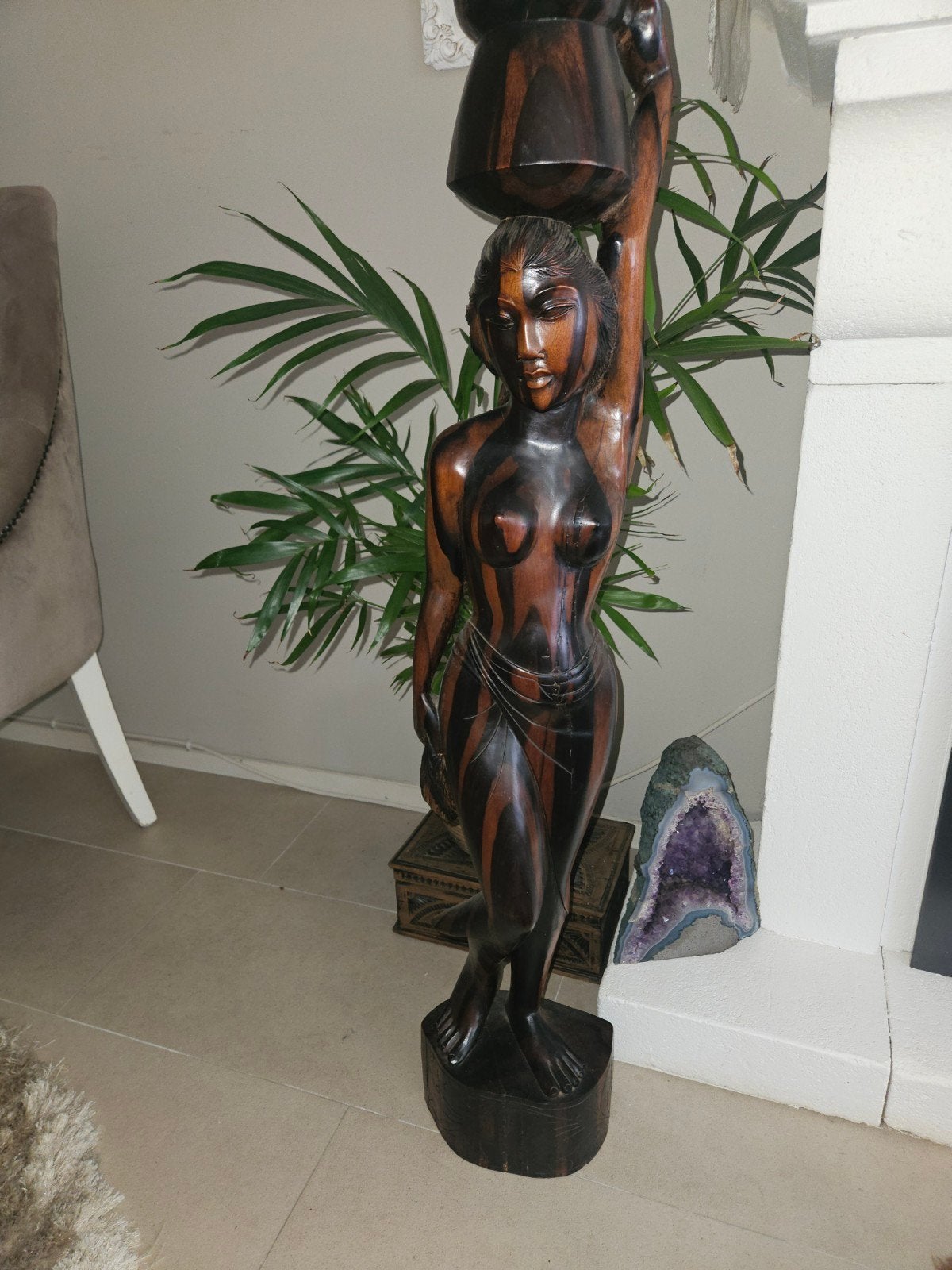 Groot houten beeld van vrouw 103 cm hoog, Ophalen, Handgemaakt, 1 meter - 2 meter, Beeld