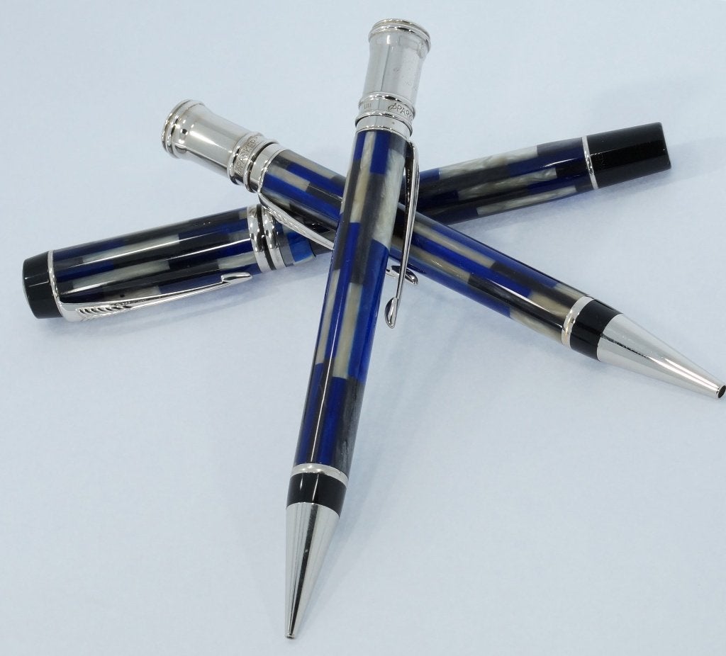 Parker 18k gouden pennen set Duofold Blue Mosaic 3 delig, Verzamelen, Voordeelsieraden, Ophalen of Verzenden, Zo goed als nieuw