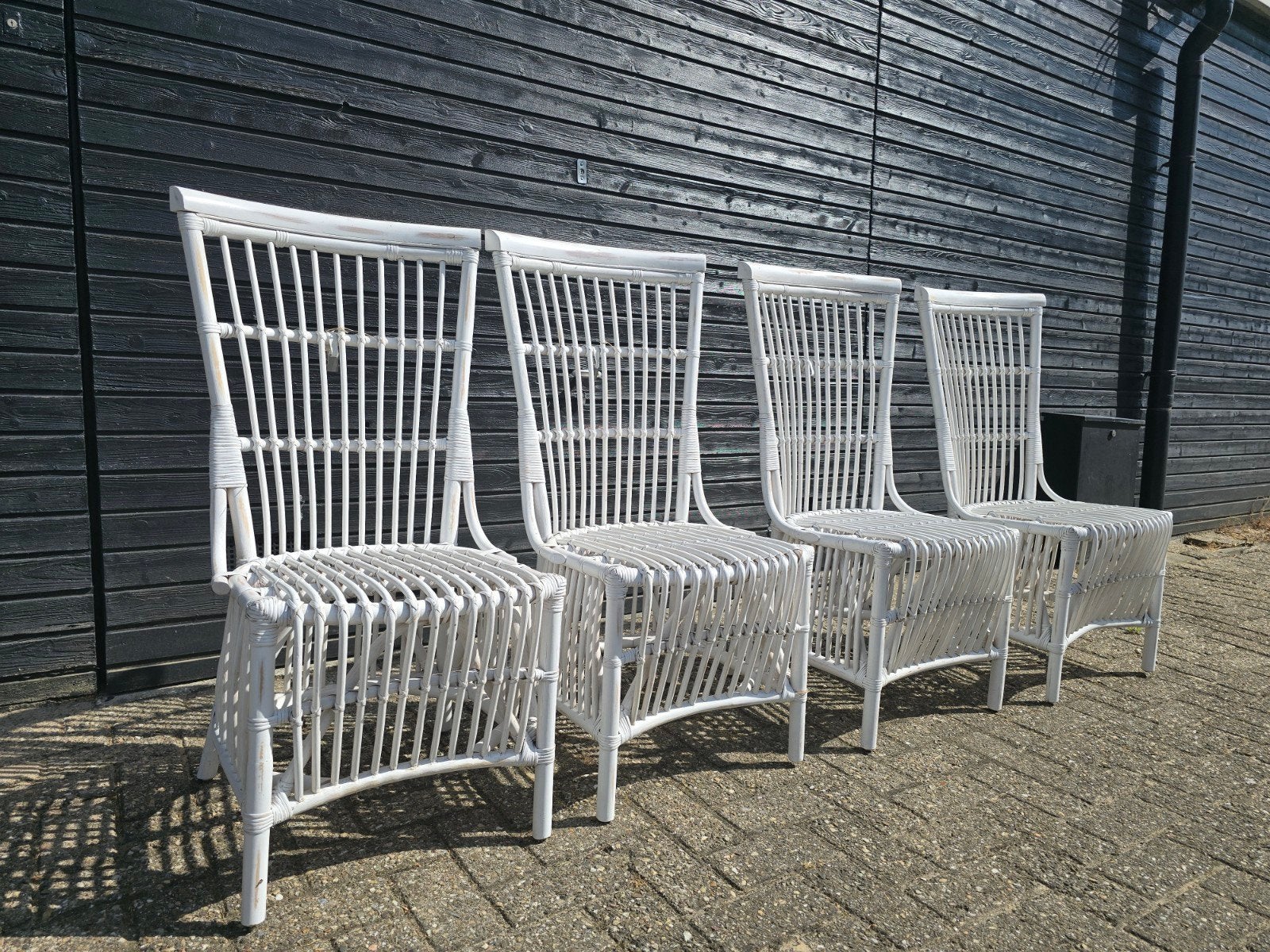 Set van 4 Rivièra Maison rotan tuinstoelen Wit – Ongebruikt, Ophalen, Nieuw, Rotan