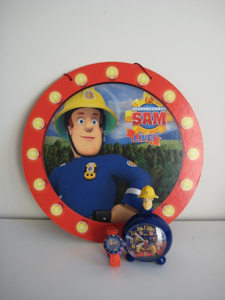 Brandweerman Sam wekker, horloge+wanddecoratie, Ophalen of Verzenden, Gebruikt, Rood, Jongen of Meisje