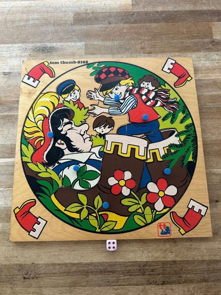 Vintage houten Thinker Toys noppenpuzzel Klein Duimpje, Gebruikt, Ophalen of Verzenden, Van hout, Minder dan 10 stukjes