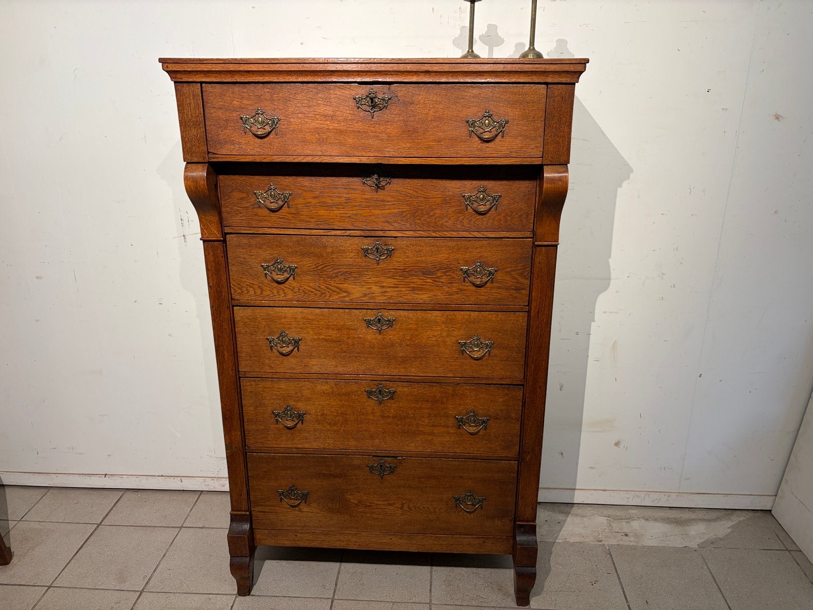 Antieke eikenhouten chiffonnière met 6 laden, ca. 1880, Antiek en Kunst, Ophalen