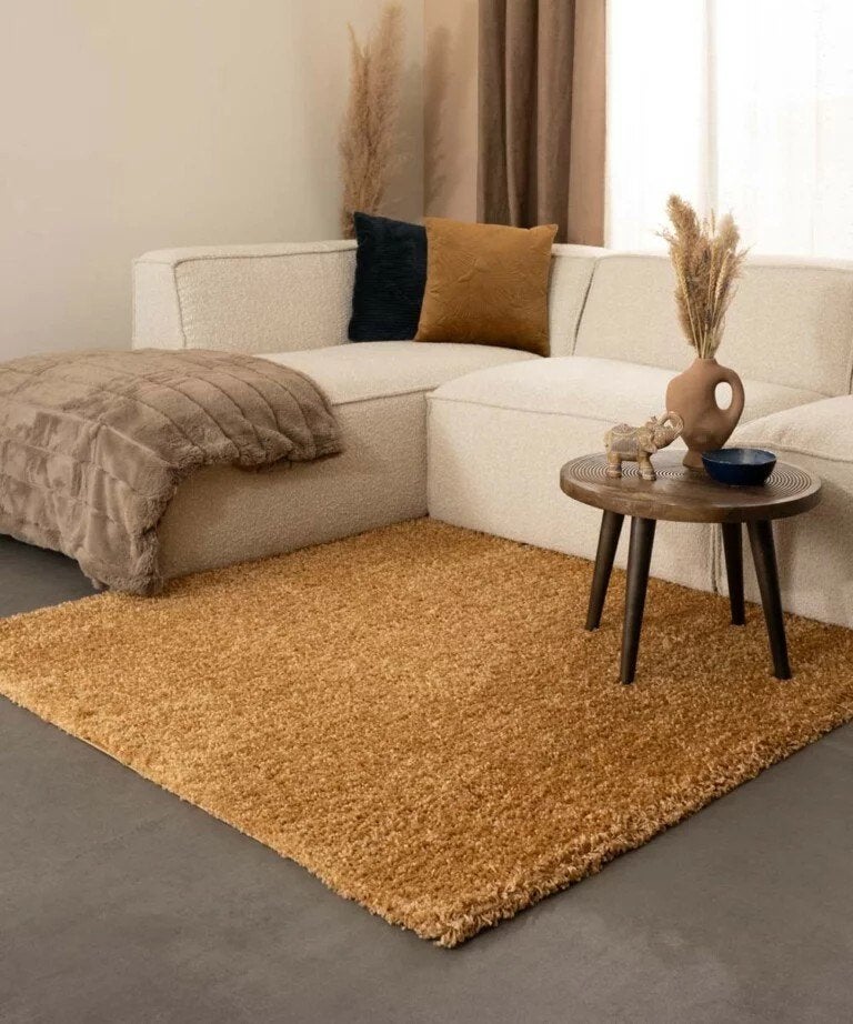 Vierkant hoogpolig vloerkleed – goud 240x240 nieuw, Vierkant, Ophalen of Verzenden, 200 cm of meer, Nieuw