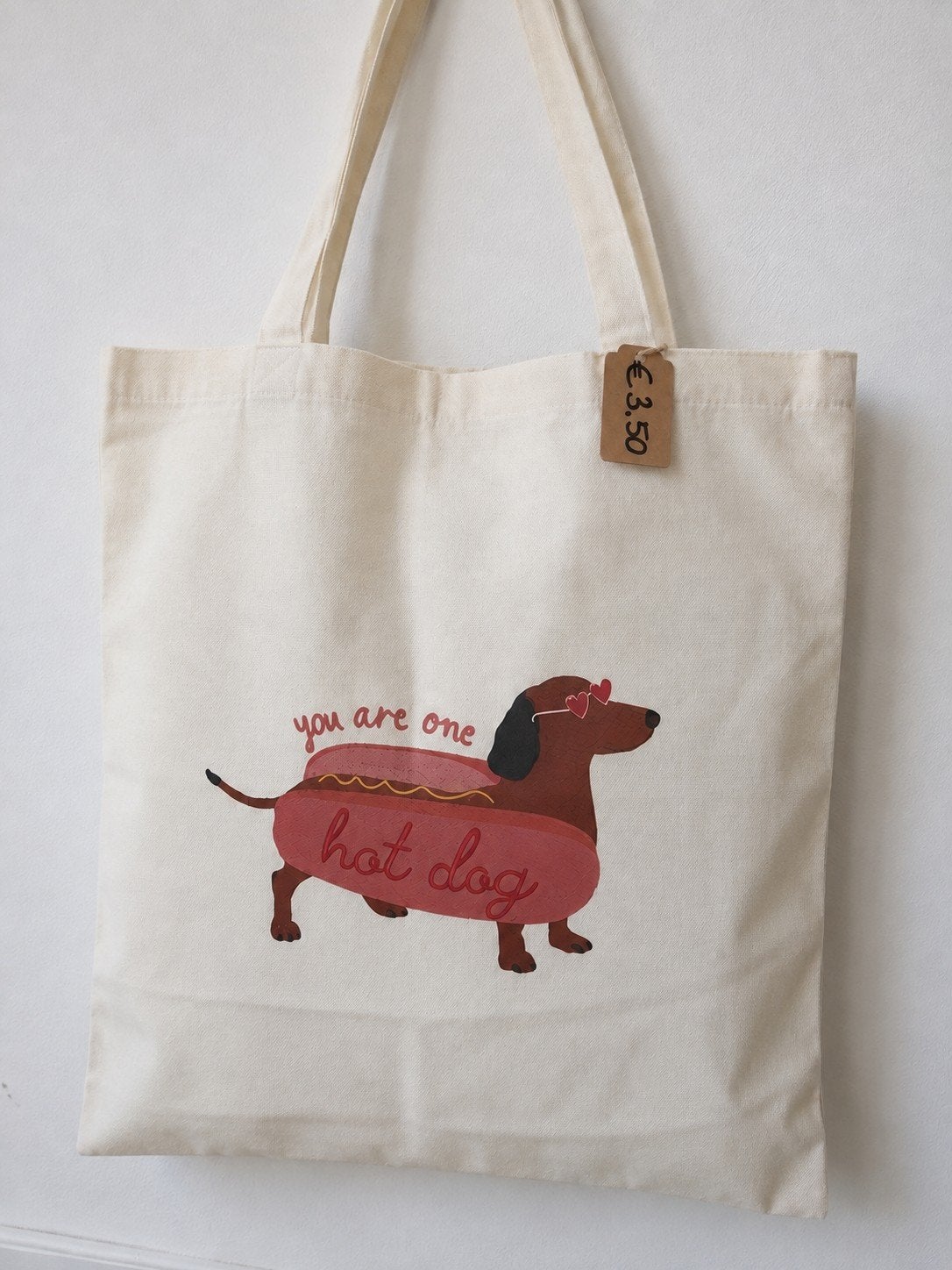 Canvas tas – "You are one Hot Dog" – €3,50, Ophalen of Verzenden, Nieuw, Beige, Shopper