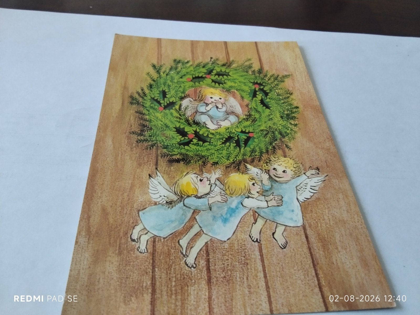 Vintage Kerstkaart Engelenkrans - Babs van Wely, Verzamelen, Ophalen of Verzenden, 1960 tot 1980, Ongelopen