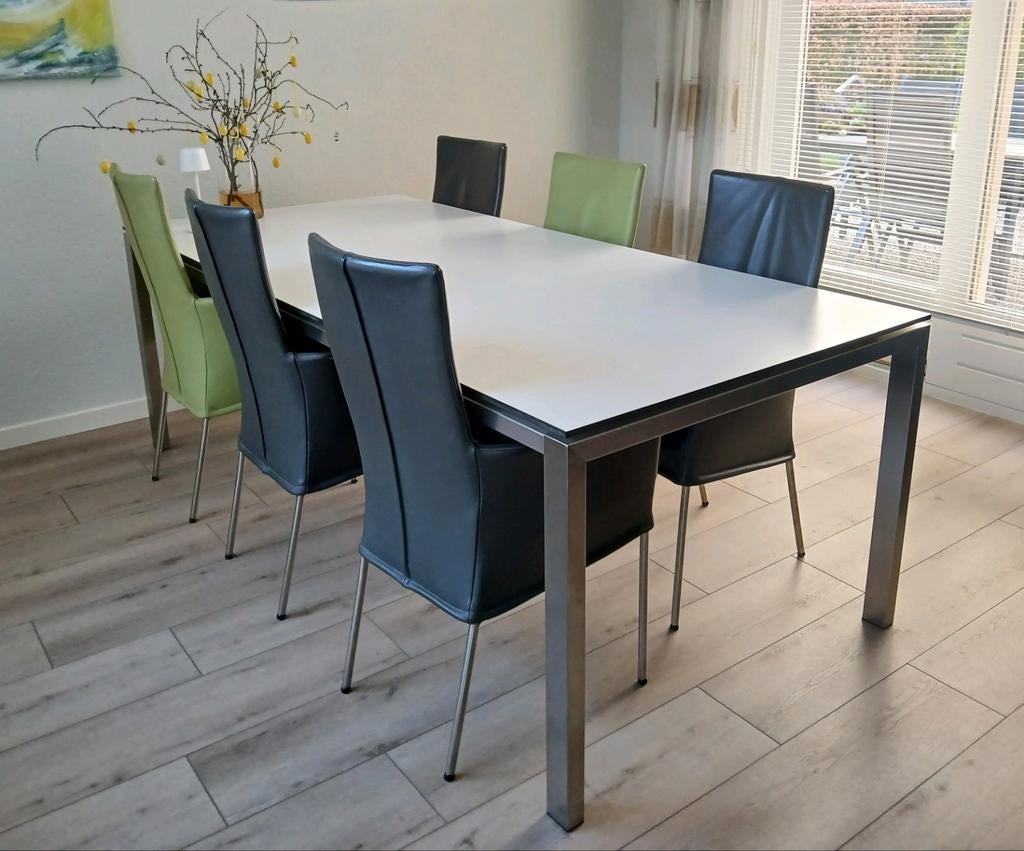 Bonydesign eettafel met 6 stoelen, Huis en Inrichting, Tafels | Eettafels, Ophalen, 100 tot 150 cm, 200 cm of meer, Zo goed als nieuw