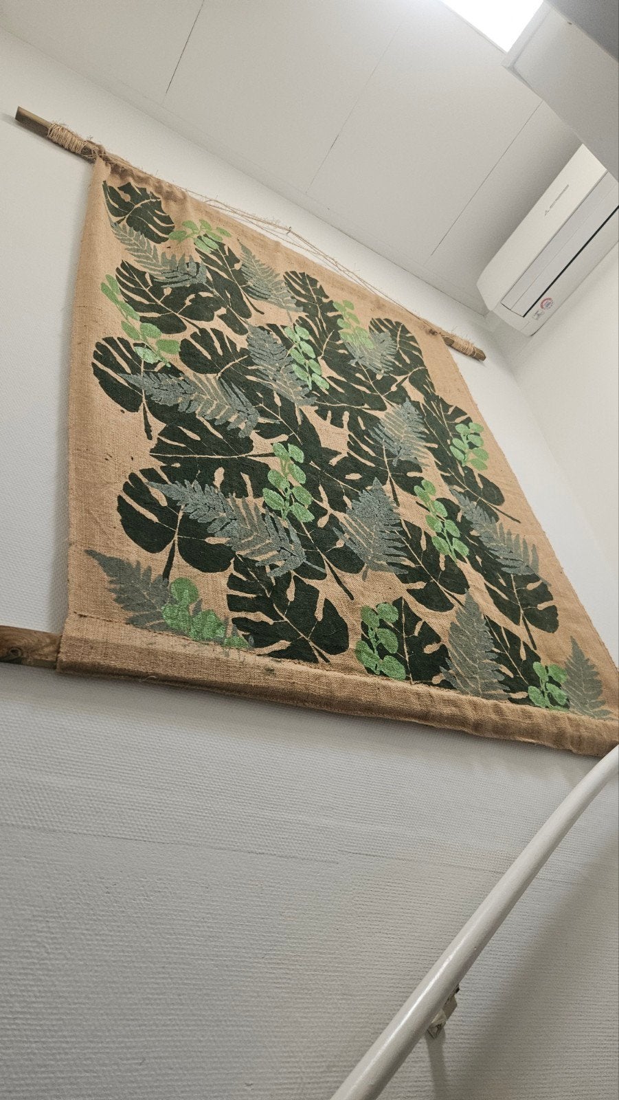 Wandkleed met tropische bladeren - Handgemaakt, Ophalen, Groen, Zo goed als nieuw, Handgemaakt