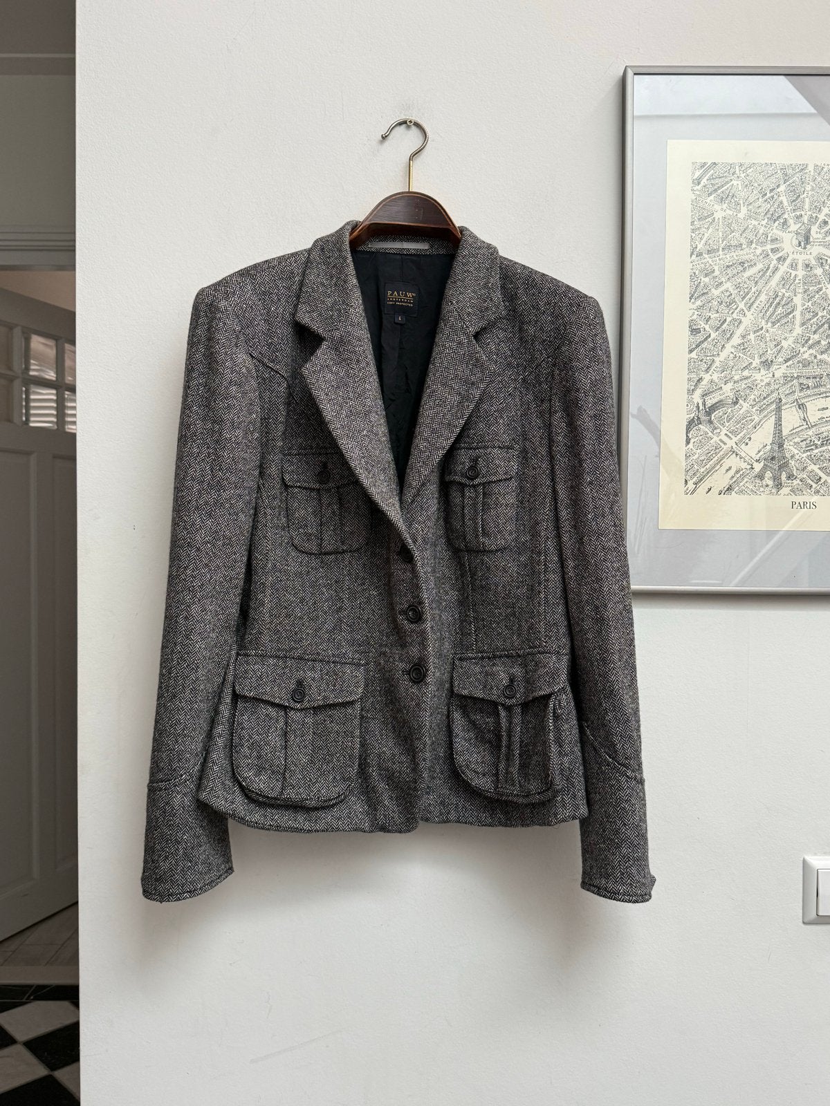 Pauw Amsterdam Grijze Visgraat Tweed Blazer Maat 6, Kleding | Dames, Ophalen of Verzenden, Zo goed als nieuw, Jasje, Maat 36 (S)