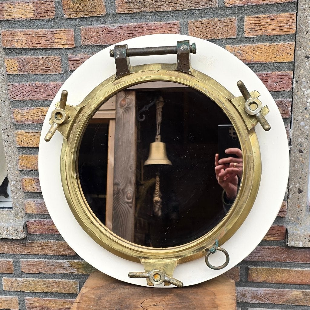 Bronzen patrijspoort met spiegel., Ophalen, Zo goed als nieuw, Gebruiksvoorwerp