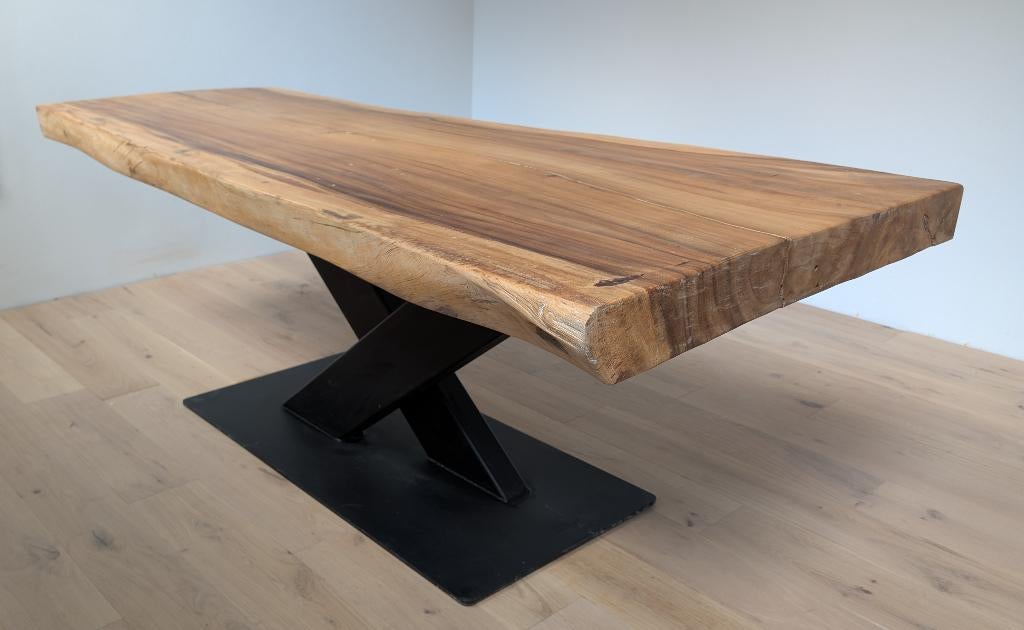 eettafel suar hout stalen poot, Huis en Inrichting, Tafels | Eettafels, Ophalen, 200 cm of meer, 50 tot 100 cm, Zo goed als nieuw