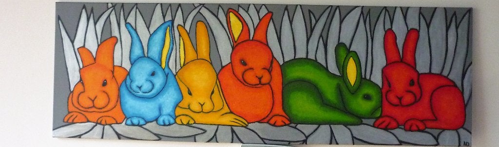 Konijnen, Acrylverf, Gesigneerd, Ophalen of Verzenden, Dieren