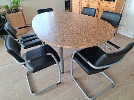 Eethoek -eivormige (vergader) tafel met 6 stoelen, 50 tot 100 cm, Zo goed als nieuw, Vijf personen of meer, 150 tot 200 cm