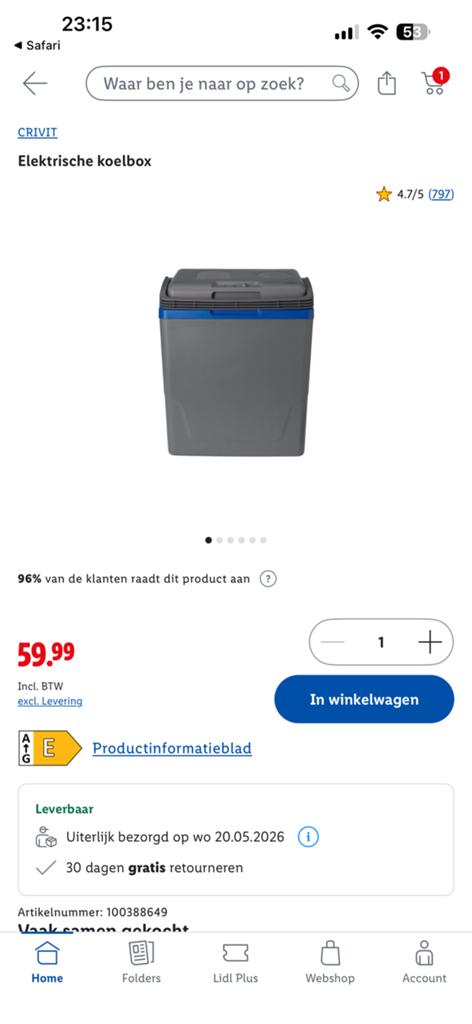 Crivit Elektrische Koelbox - Perfect voor onderweg, Caravans en Kamperen, Koelboxen, Ophalen, Nieuw, Koelbox, Elektrisch