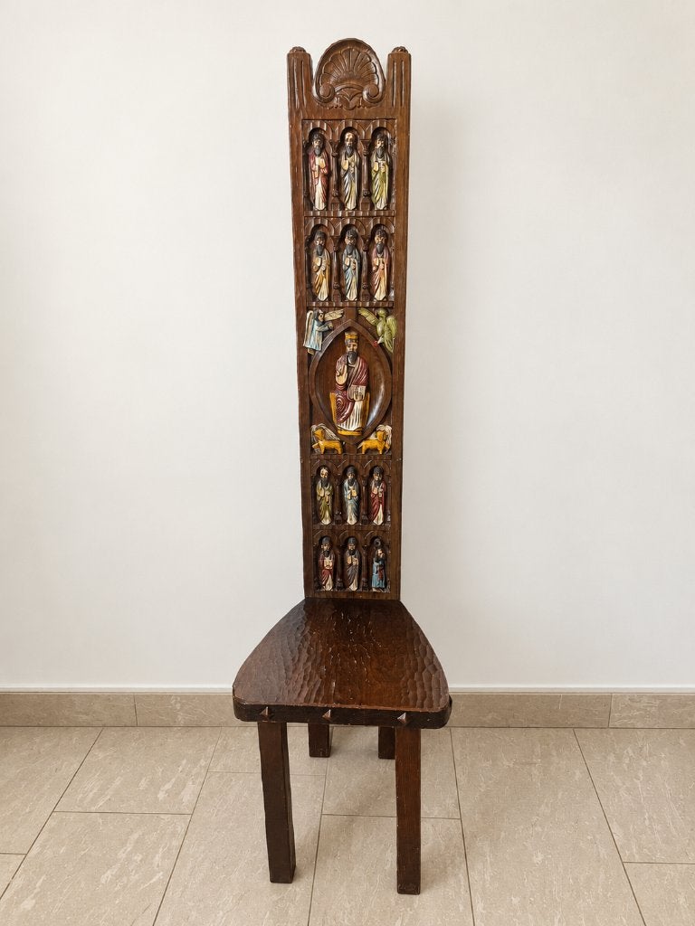 Handgesneden kasteelstoel – Christus & 12 apostelen – 150 cm, Antiek en Kunst, Ophalen