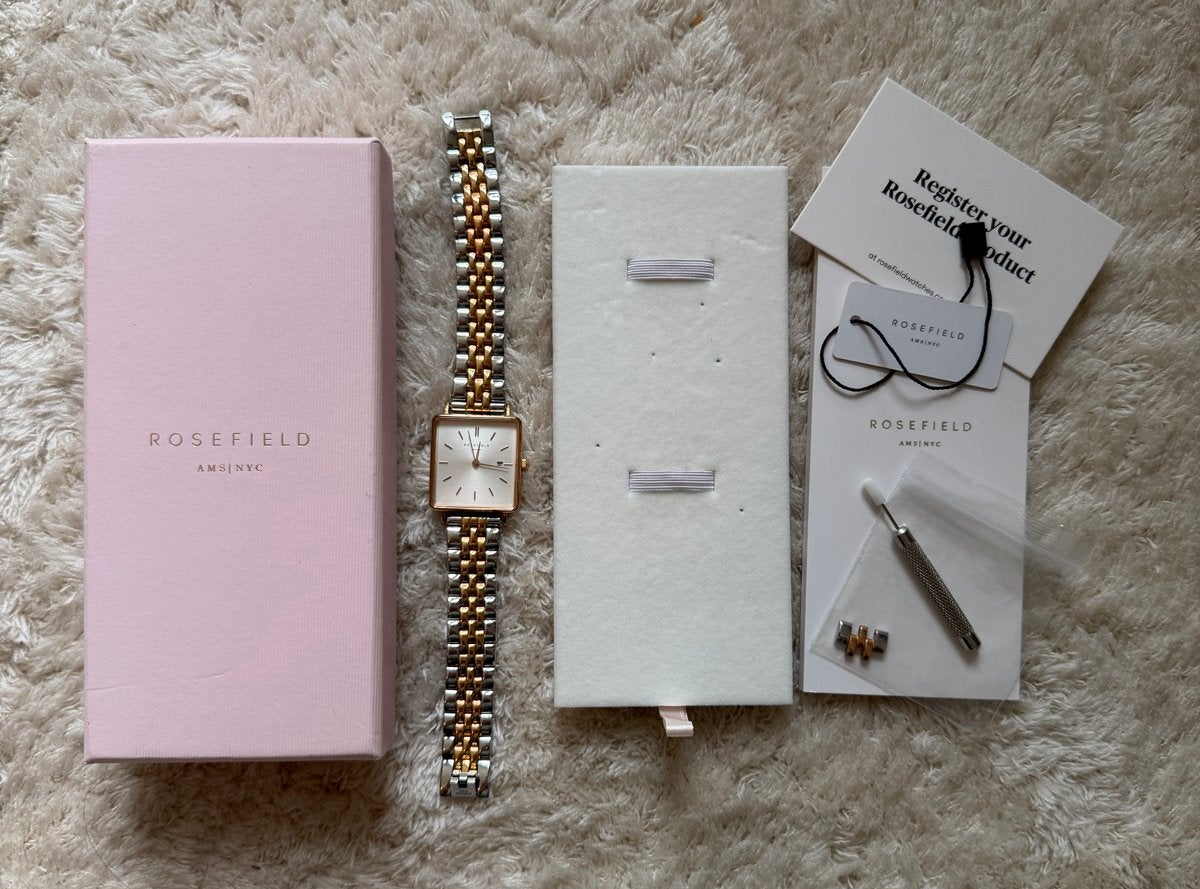 Rosefield Duotone Boxy Rosé goud / Zilver horloge 26mm, Overige merken, Staal, Gebruikt, Staal