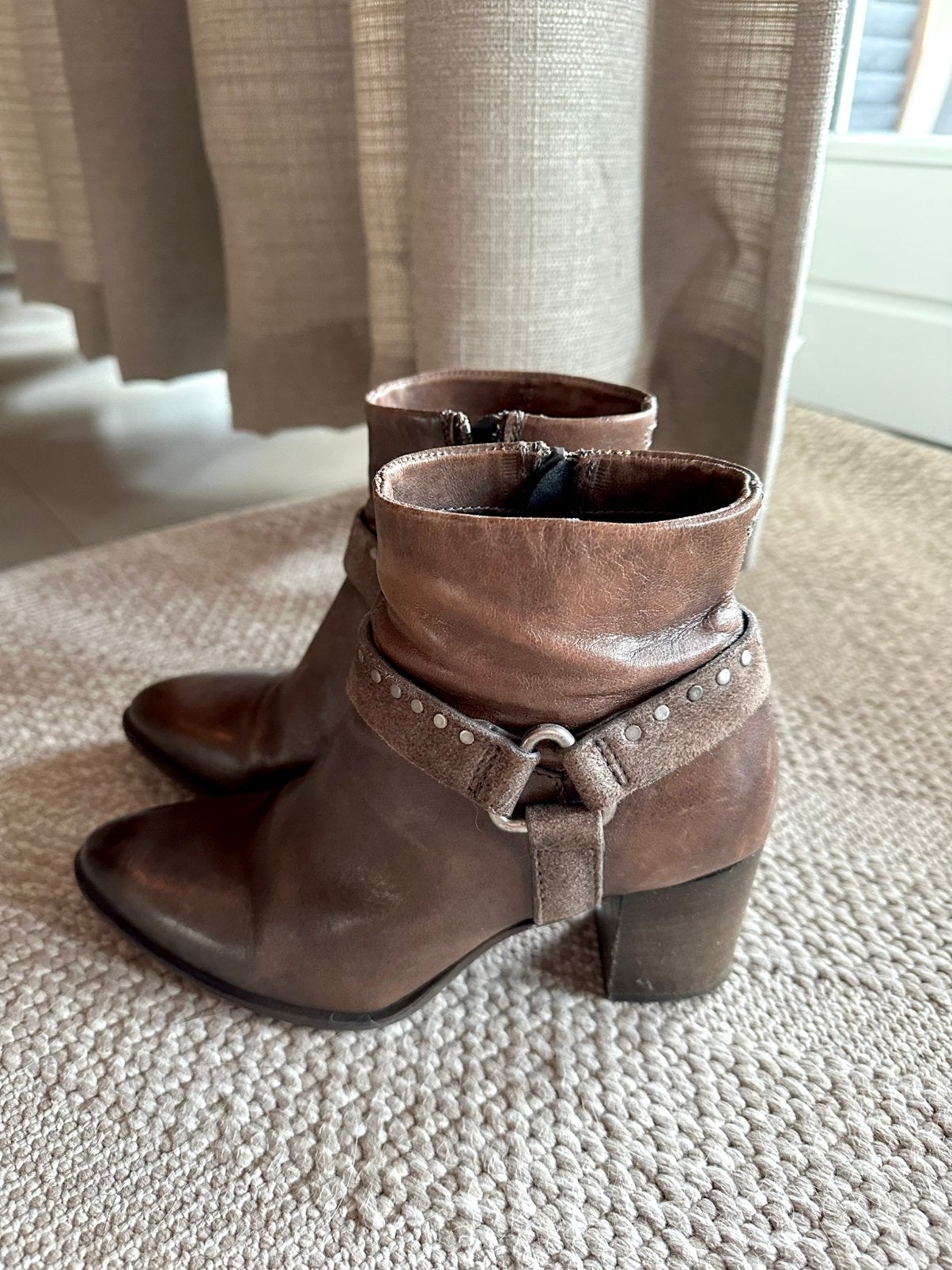 Leren dames laarsjes, Bruin, Ophalen of Verzenden, Schoenen met hoge hakken, Gedragen