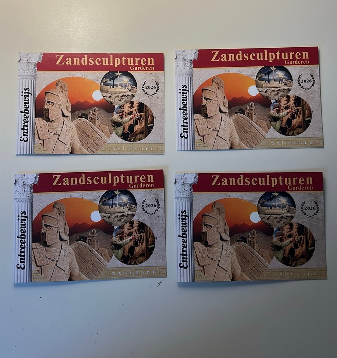 Zandsculpturen garderen entreebewijzen, Tickets en Kaartjes, Musea, Drie personen of meer, Ticket of Toegangskaart