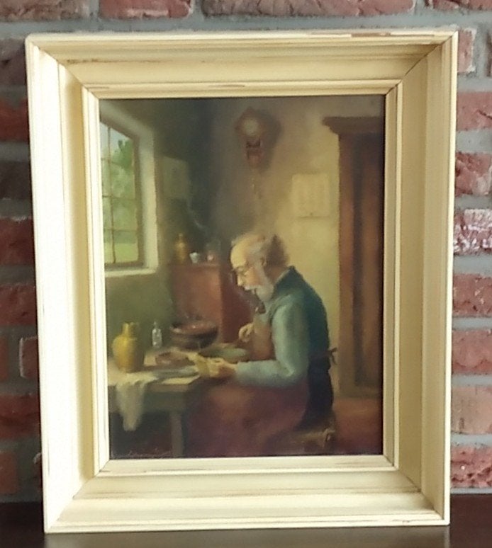 antiek verf schilderij AJ v Eybergen, volgnr 1, Antiek en Kunst, Kunst | Schilderijen | Klassiek, Doek, Origineel werk, Overige technieken